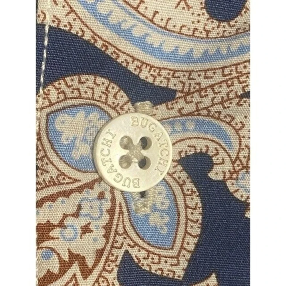 BUGATCHI UOMO Men's LARGE BLUE/White PAISLEY LONG SLEEVE Button Down Shirt - Picture 7 of 9